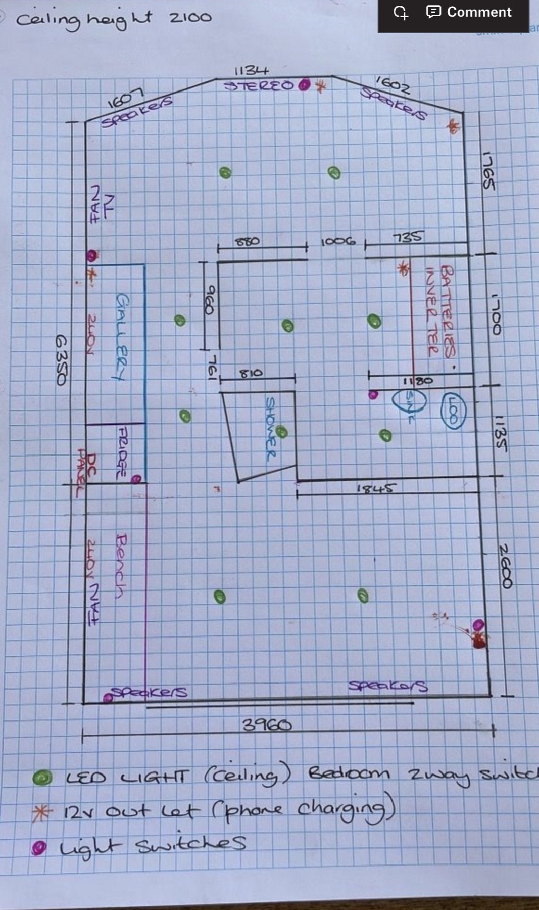 Original hand-drawn floor plan